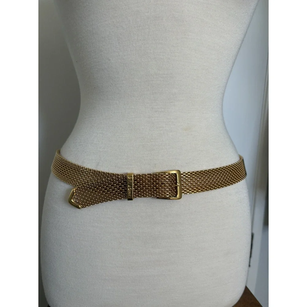 Vintage St. John Women's Adjustable Gold Tone Mesh Metal Link Chain Belt